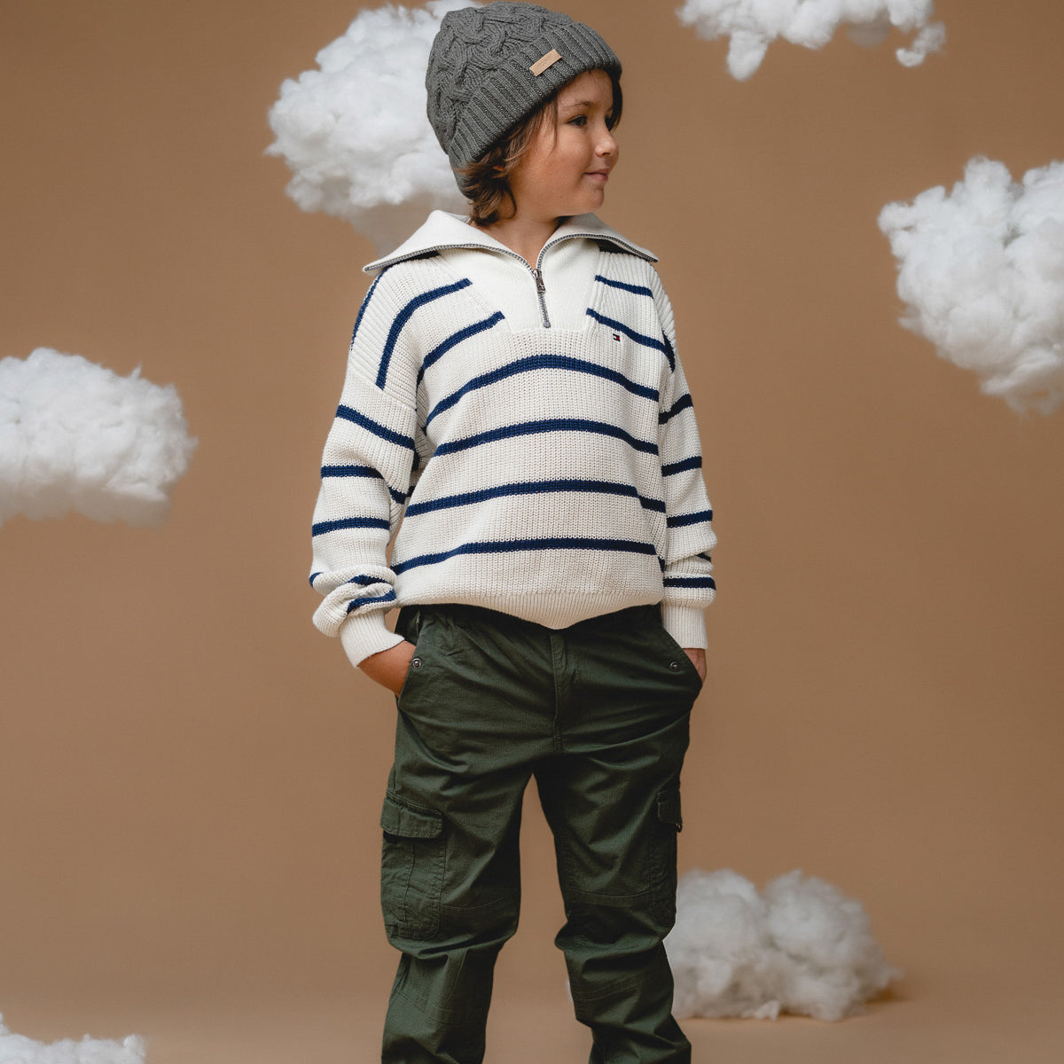 100% Baby Alpaca Cable Hat for Kids - Botanical Green