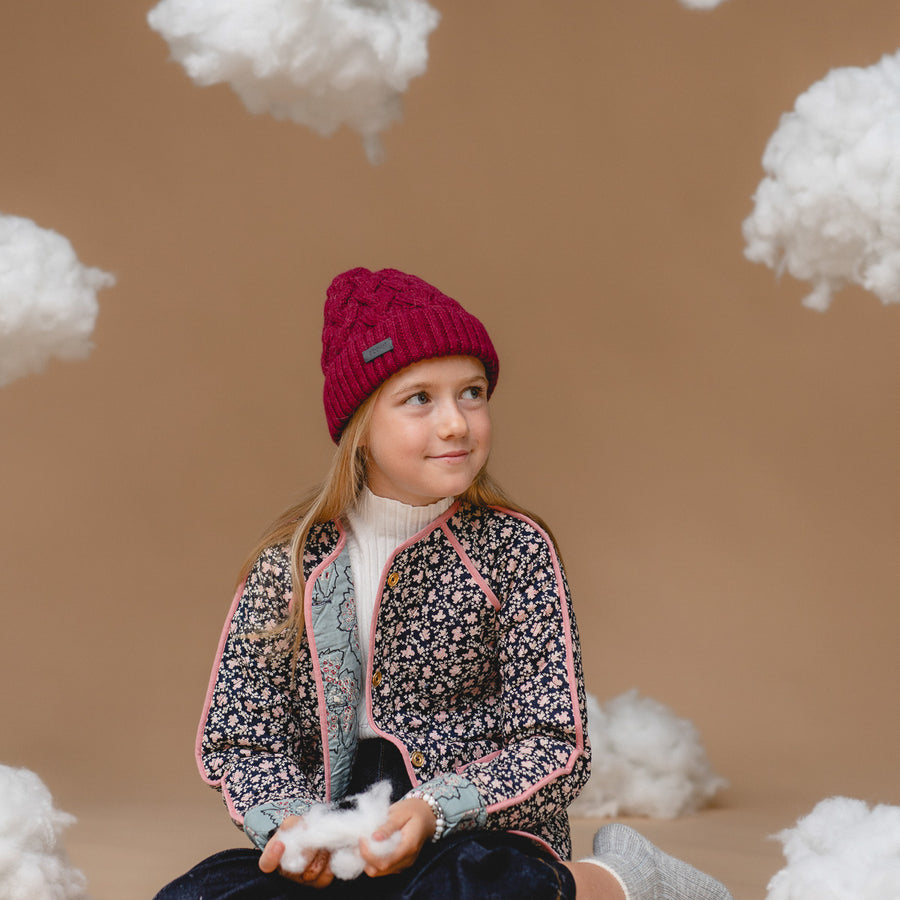 100% Baby Alpaca Cable Hat for Kids - Mulberry