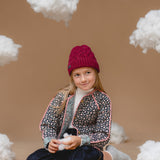 100% Baby Alpaca Cable Hat for Kids - Mulberry