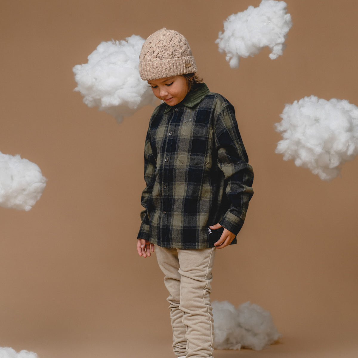 100% Baby Alpaca Cable Hat for Kids - Wheat